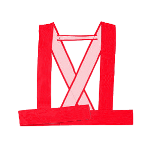Harnais de haute visibilité, de matériau fluorescent, couleur rouge.