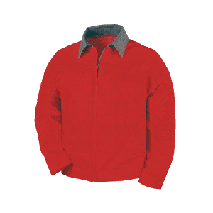 Veste de haute visibilité, de matériau fluorescent, couleur rouge.